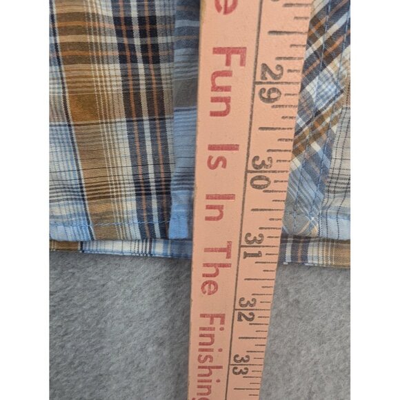 Wrangler Shirt Mens 2XL Blue Brown Plaid Western Pearl Snap Short Sleeve Cowboy - Picture 5 of 8